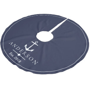 Nautical White Anchor & Navy Blue PERSONLIG Julgransmatta Borstad Polyester