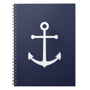 Nautical White Anchor på marinblå Anteckningsbok