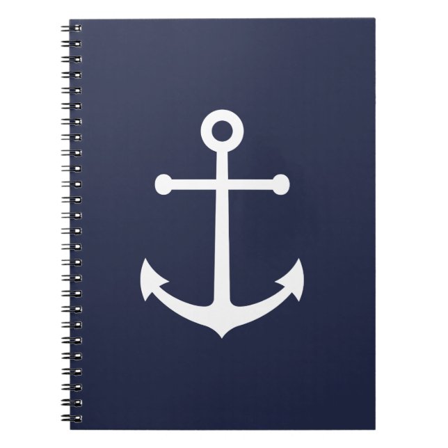 Nautical White Anchor på marinblå Anteckningsbok (Framsidan)