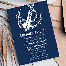 Nautical White Anchor på Navy Baby Shower Inbjudningar