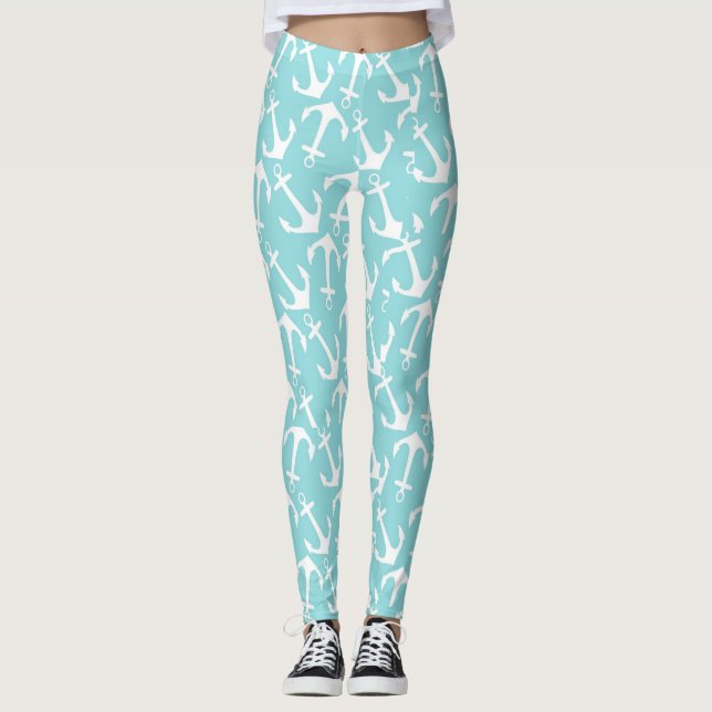 Nautical White Anchors Leggings (Framsida)