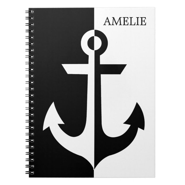 Nautical White and Black Anchor {plocka your färg} Anteckningsbok (Framsidan)