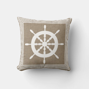 Nautical White Frakt Helm & Faux Burlap Kudde