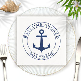 Nautical White Navy Blue Anchor Boat Namn Pappersservett
