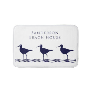 Nautical White Navy Blue Sandpipers Adress Doorma Badrumsmatta