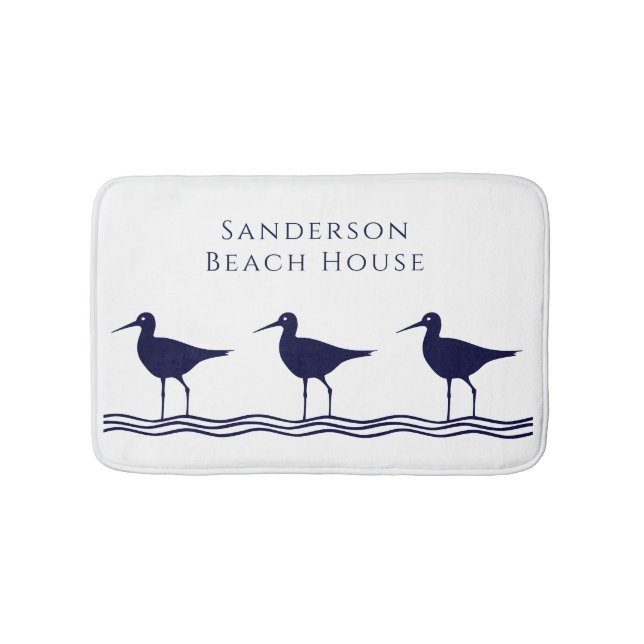 Nautical White Navy Blue Sandpipers Adress Doorma Badrumsmatta (Framsidan)