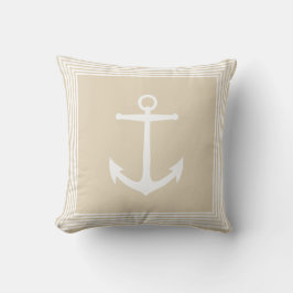 Nautical White Rand Anchor & Sandy Taupe Kudde