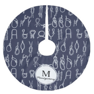 Nautical White Rope Knots & Navy Blue Family Namn Julgransmatta Borstad Polyester