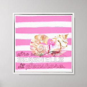 Nautical White Rosa Rand Guld Snäcka Canvastryck