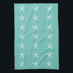 Nautical White Starfish Mönster Teal Blue Beach Kökshandduk<br><div class="desc">Tryckt med söt blåstjärt mönster i fast,  blått ljus bakgrund. Du kan ändra bakgrunden till färg som du vill.</div>
