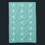 Nautical White Starfish Mönster Teal Blue Beach Kökshandduk<br><div class="desc">Tryckt med söt blåstjärt mönster i fast,  blått ljus bakgrund. Du kan ändra bakgrunden till färg som du vill.</div>