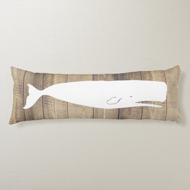 Nautical White Whale & Faux Light Frakt Wood Kroppskudde (Framsidan)