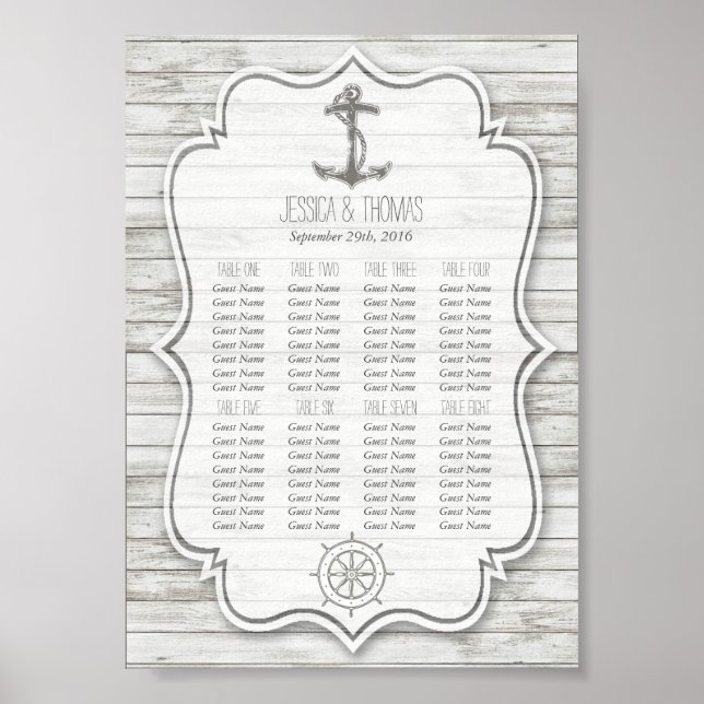 Nautical Whitewashed Trä Strand Bröllopssamling Poster (Framsidan)