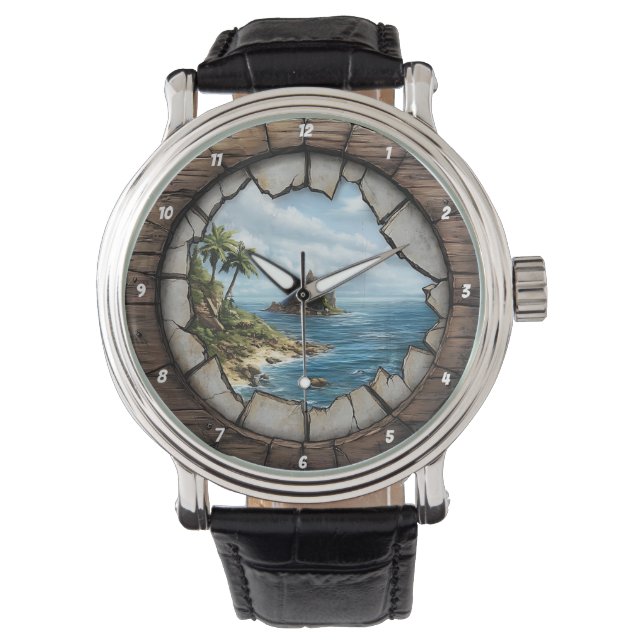 Nautical Window Island Escape Rustic Coastal Armbandsur (Framsida)