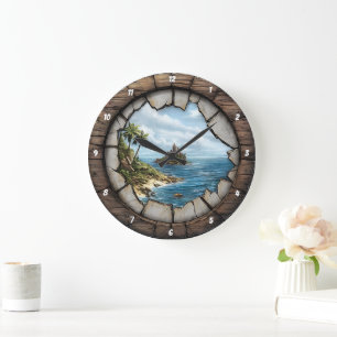 Nautical Window Island Escape Rustic Coastal Stor Klocka