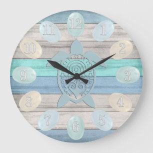 Nautical Wood Rand, Sea Glass, Turtle Stor Klocka