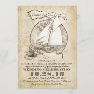 Nautical yacht bröllopsinbjudan till Kom Sail Away Inbjudningar
