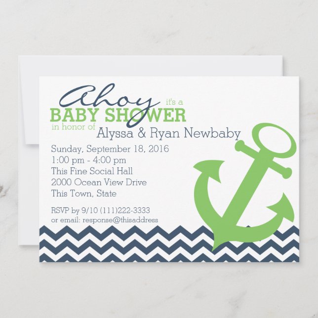 Nautical Zigzag Anchor Baby Shower Inbjudningar (Framsida)
