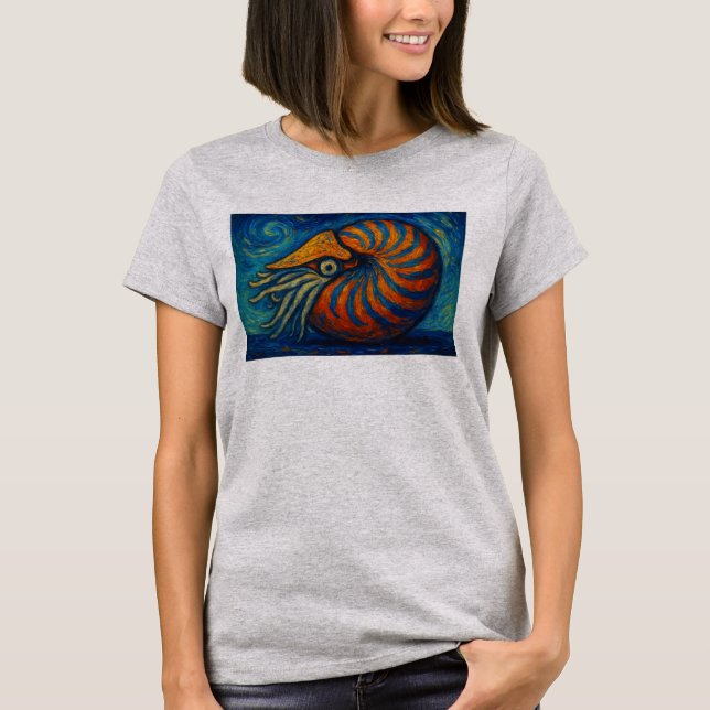 Nautilus im van Gogh Stil T Shirt (Framsida)