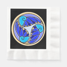 Nautilus och palmblad - 3 blå, gul, svart