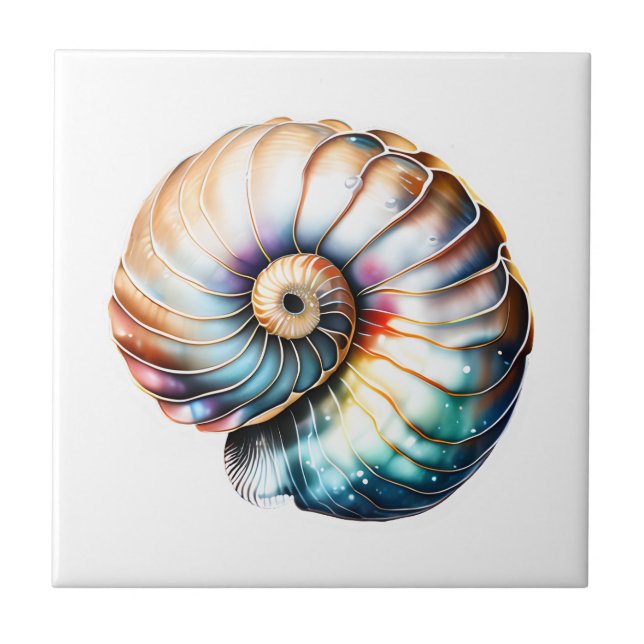 Nautilus säsonhell iridescent 3D-strandsjöfarten Kakelplatta (Framsidan)