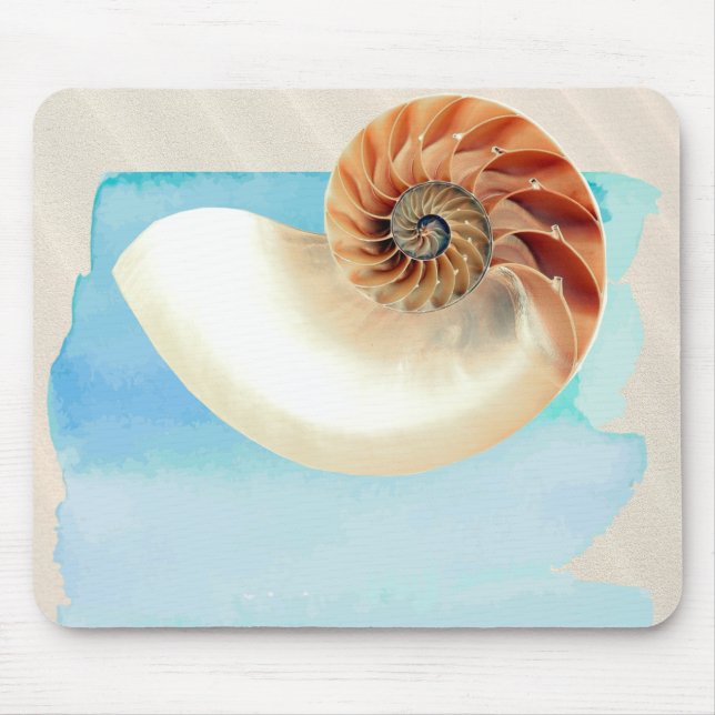 Nautilus Seashell och Sand Musmatta (Framsidan)