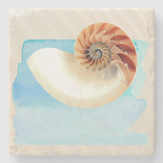 Nautilus Seashell och Sand Stenunderlägg (Framsidan)