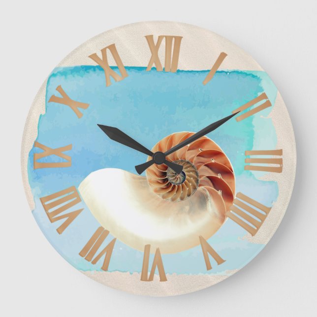 Nautilus Seashell och Sand Stor Klocka (Framsida)