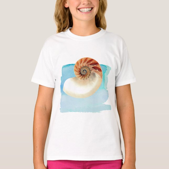 Nautilus Seashell och Sand T Shirt (Framsida)