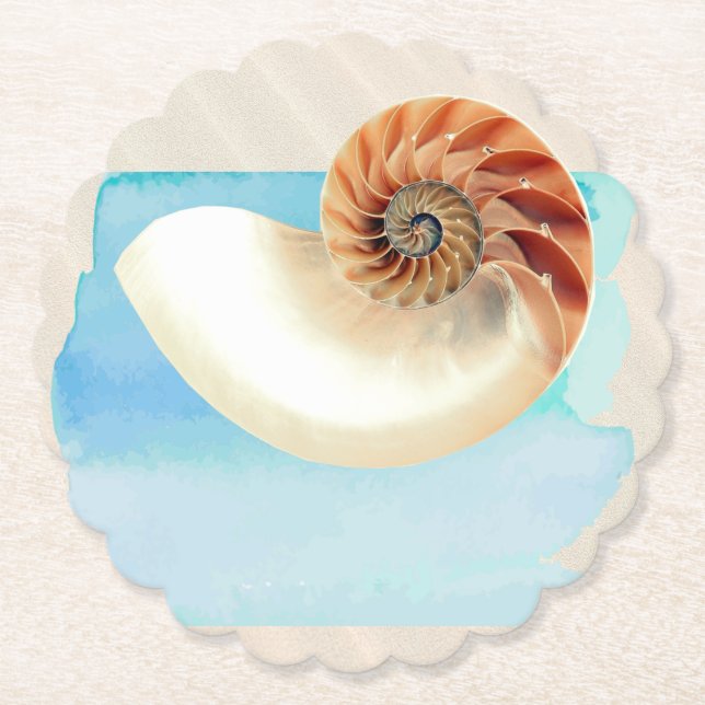 Nautilus Seashell och Sand Underlägg Papper (Framsida)