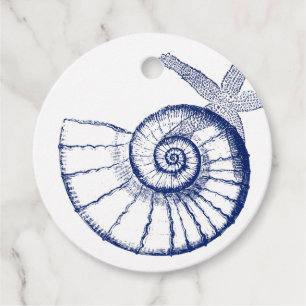 Nautilus Seashell & Starfish Marine Life Anpassnin Gåvor Etiketter