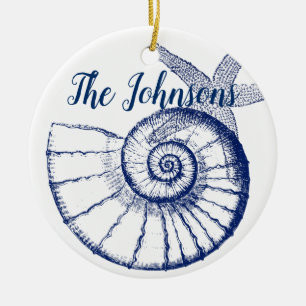 Nautilus Seashell & Starfish Marine Life Anpassnin Julgransprydnad Keramik