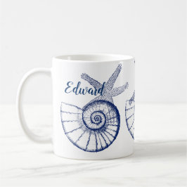 Nautilus Seashell & Starfish Marine Life Anpassnin Kaffemugg