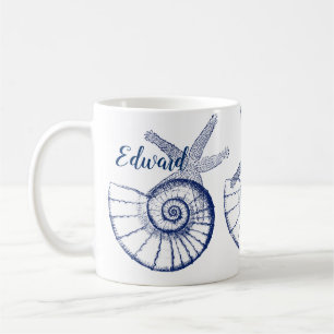 Nautilus Seashell & Starfish Marine Life Anpassnin Kaffemugg