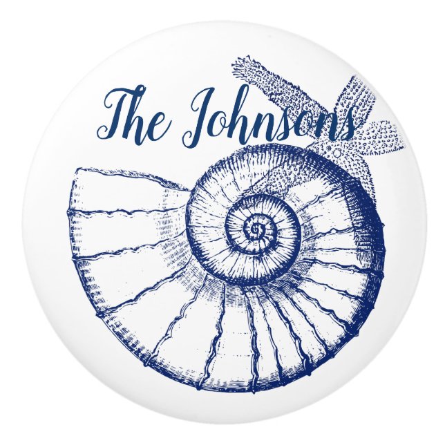 Nautilus Seashell & Starfish Marine Life Anpassnin Knopp (Framsidan)