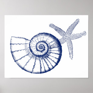 Nautilus Seashell & Starfish Marine Life Anpassnin Poster