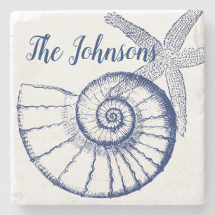 Nautilus Seashell & Starfish Marine Life Anpassnin Stenunderlägg