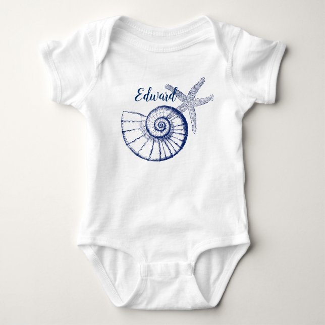 Nautilus Seashell & Starfish Marine Life Anpassnin T Shirt (Framsida)