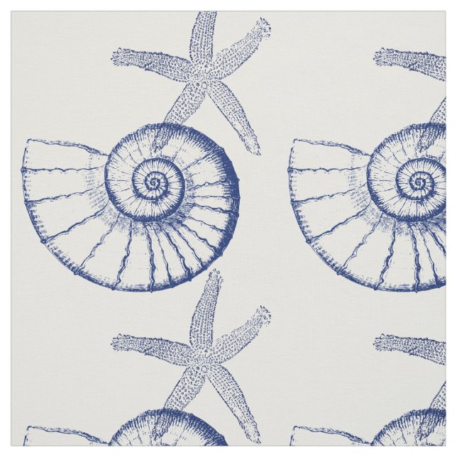 Nautilus Seashell & Starfish Marine Life Anpassnin Tyg (Provkarta)