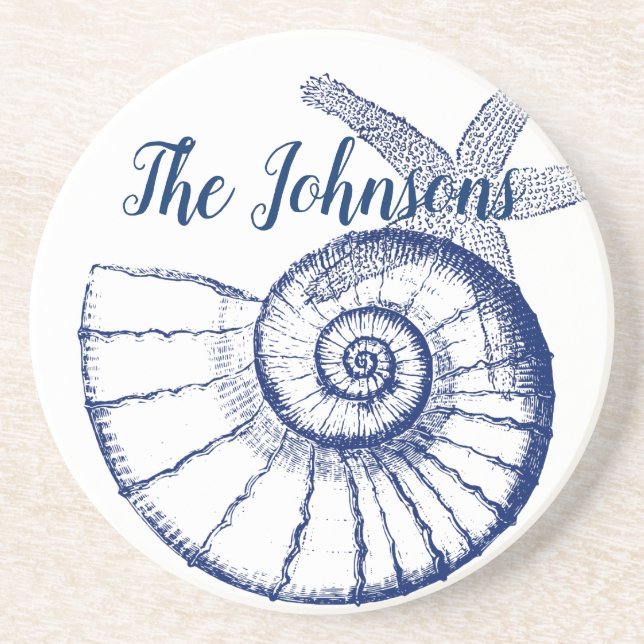 Nautilus Seashell & Starfish Marine Life Anpassnin Underlägg (Framsidan)