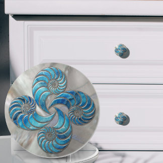 Nautilus Shell Blå Marmor och Pärlemor Knopp