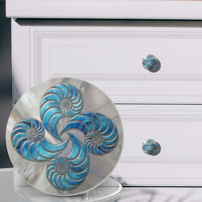 Nautilus Shell Blå Marmor och Pärlemor Knopp (Skapare uppladdad)