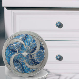 Nautilus Shell Blå Marmor och Pärlemor Knopp