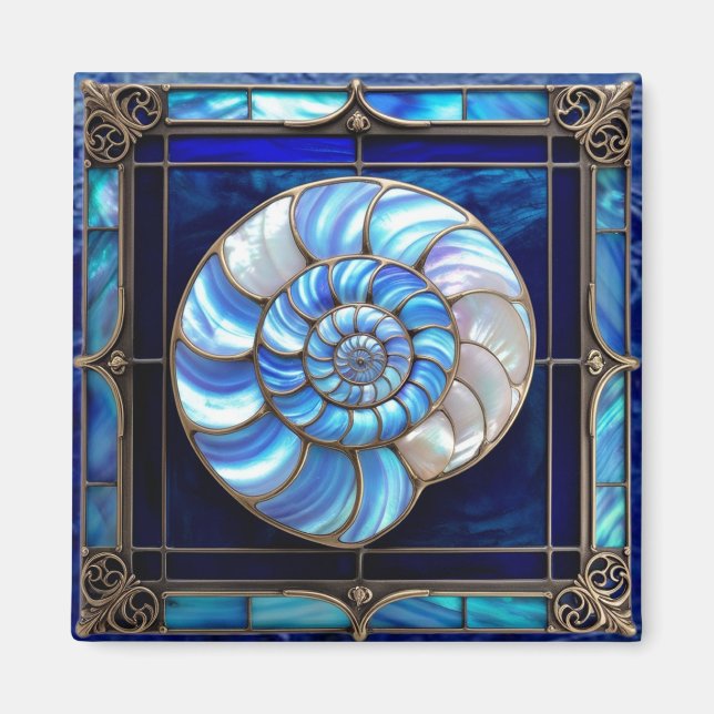 Nautilus Shell in Blue Stained-Glass Look Magnet (Framsidan)