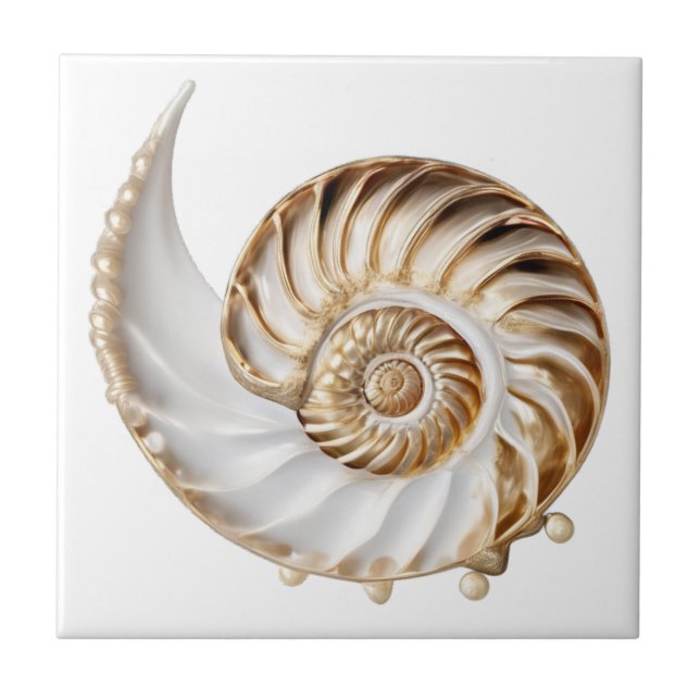Nautilus-skal 3D pärla guld lyster hav nautisk Kakelplatta (Framsidan)