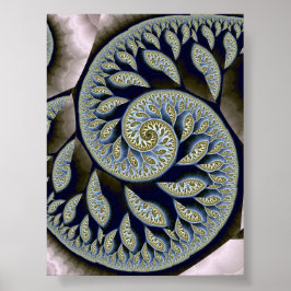 Nautilus-skal Guld Filigran Fraktal Spiral Konst Poster