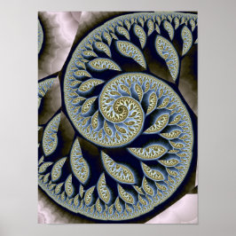 Nautilus-skal Guld Filigran Fraktal Spiral Konst Poster