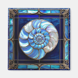 Nautilus-skal i blå blyglaslook magnet