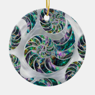 Nautilus Snäcka Abalone och Pearl Julgransprydnad Keramik