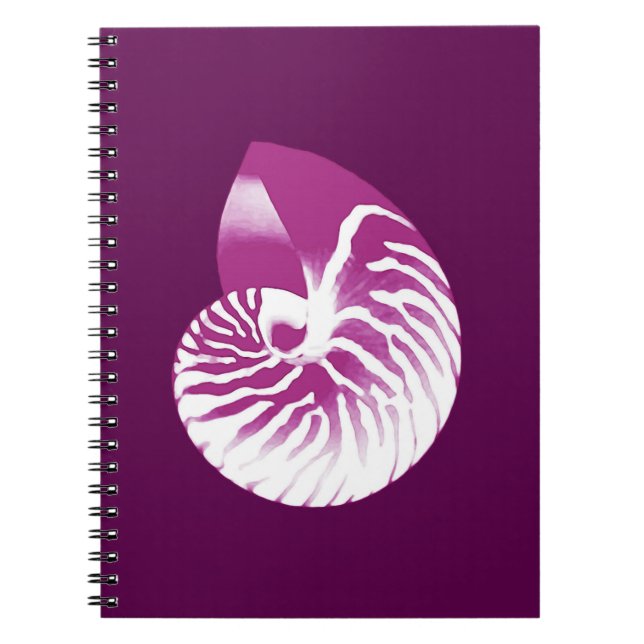 Nautilus snäcka - äggplants lila och vit anteckningsbok (Framsidan)